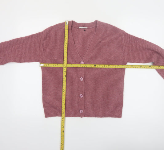 MNG Women's Pink V-Neck Button Knit Cardigan Jumper Size S