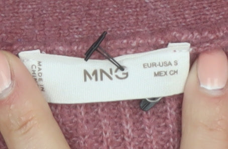 MNG Women's Pink V-Neck Button Knit Cardigan Jumper Size S