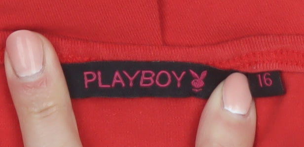 Playboy Womens Red Slim Fit Short Sleeve Stretch Cotton T-Shirt Size 16