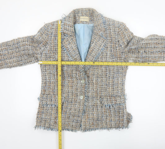 Chianti Women's Beige Blue Tweed Single-Breasted Blazer Size 14