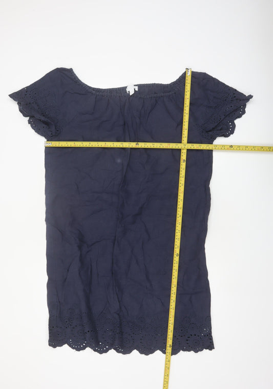 The White Company Women’s Blue Linen Embroidered Shift Dress Size 16