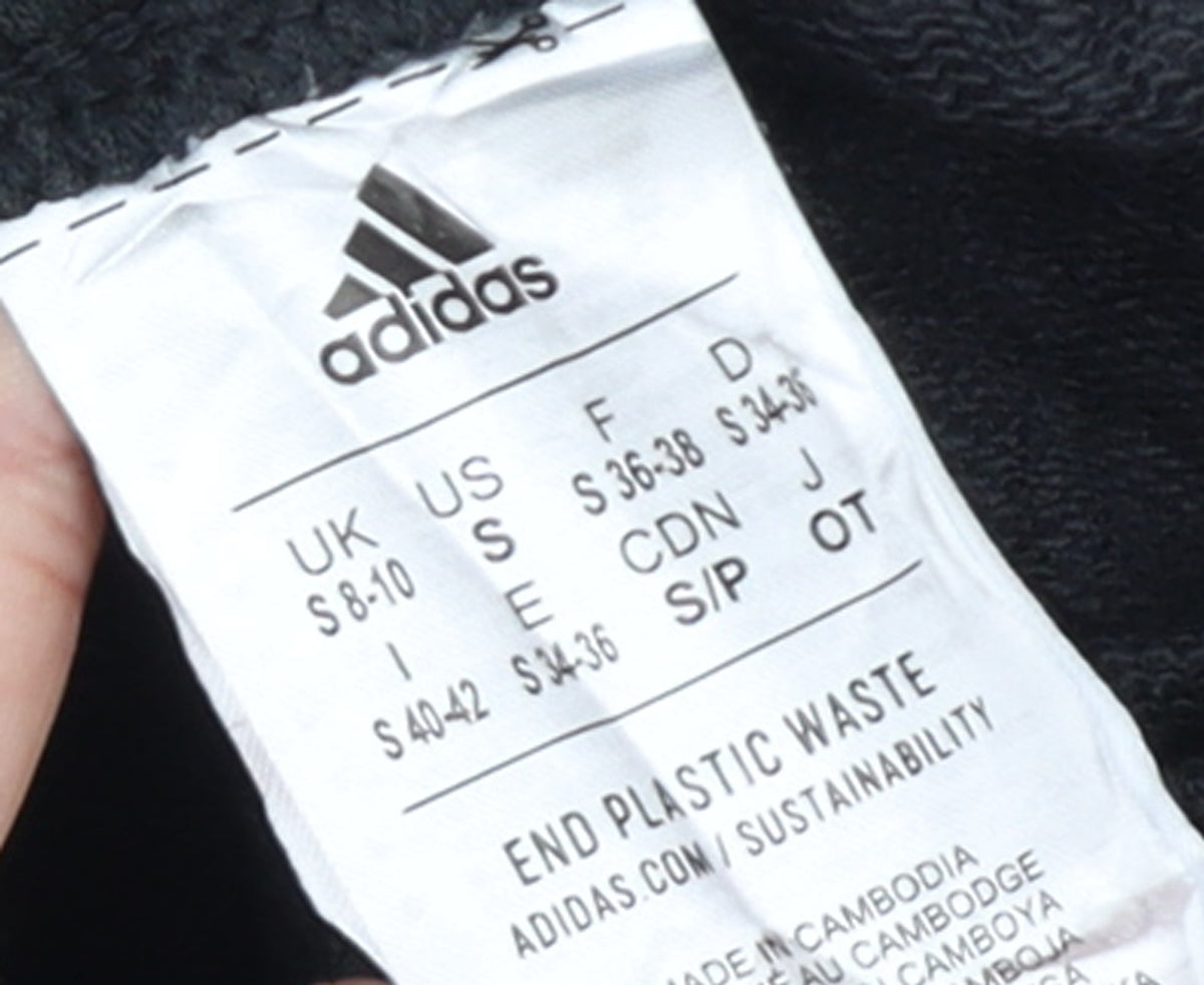 Brand and care label for Adidas Women Black Jogger Trousers S 8-10 Elastic Waist Pockets Casual