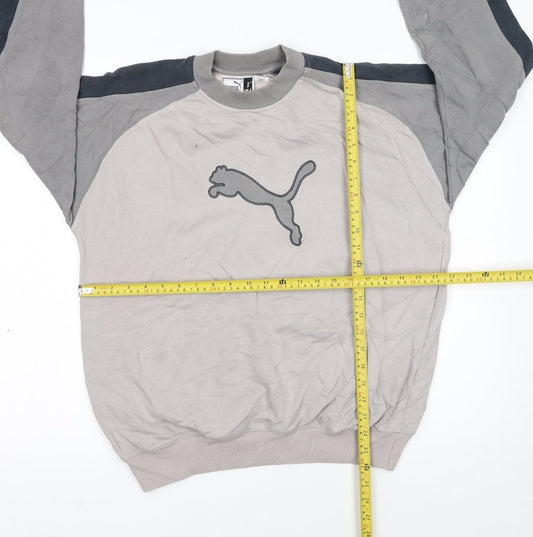 Puma Womens Beige Grey Pullover Sweatshirt Small Logo Crew Neck