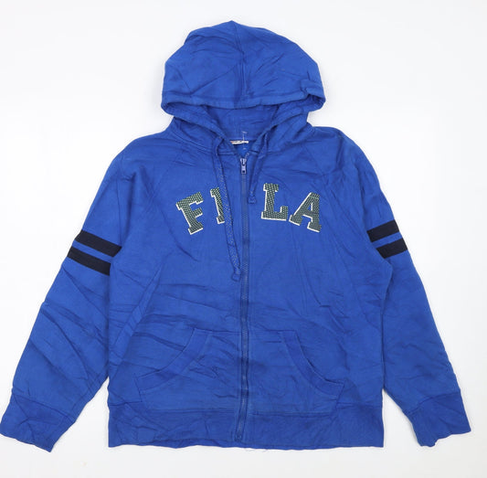 Additional front view of Fila women’s blue full zip hoodie l logo casual sportswear