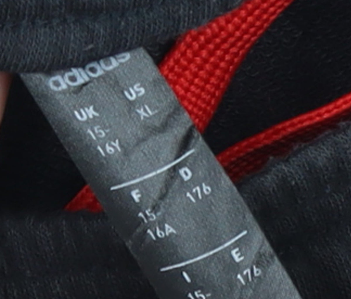 Brand and care label for adidas boys’ black jogger trousers 15-16 years elastic waist activewear