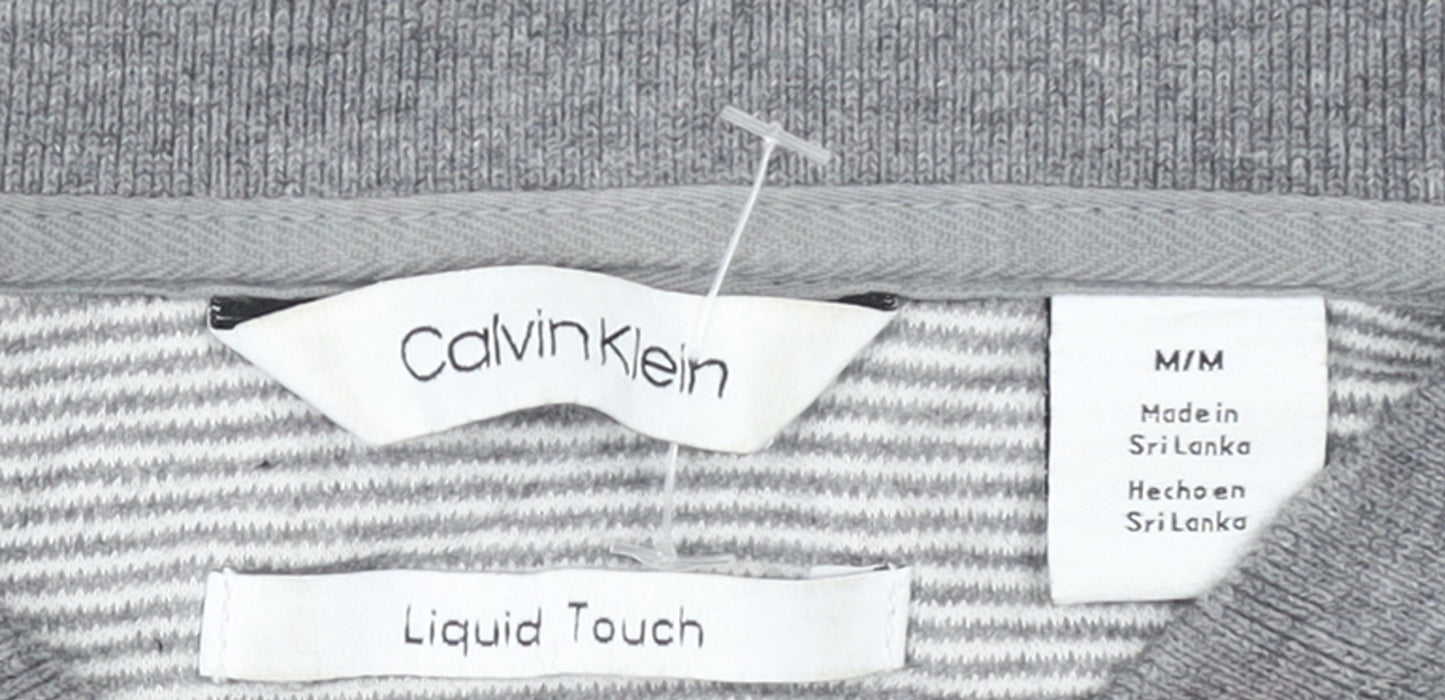 Calvin Klein Men’s Grey Striped Liquid Touch Polo Shirt Size M