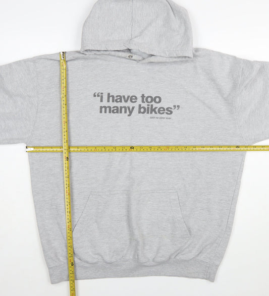 AWDis Mens Grey XL Pullover Hoodie Funny Biker Graphic
