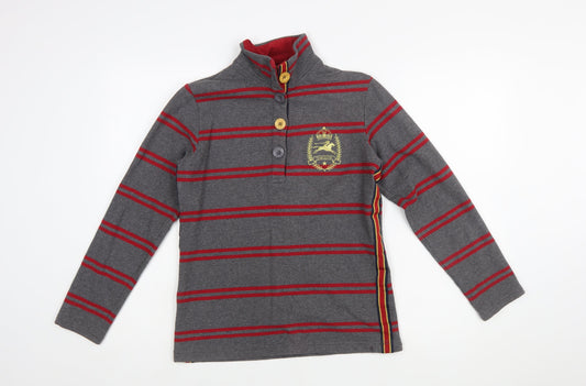 Tottie Womens Grey Striped Polo Shirt XS Cotton Long Sleeve