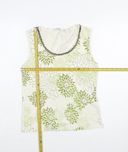M&Co Women’s Green Floral Beaded Cotton Sleeveless Tank Top L