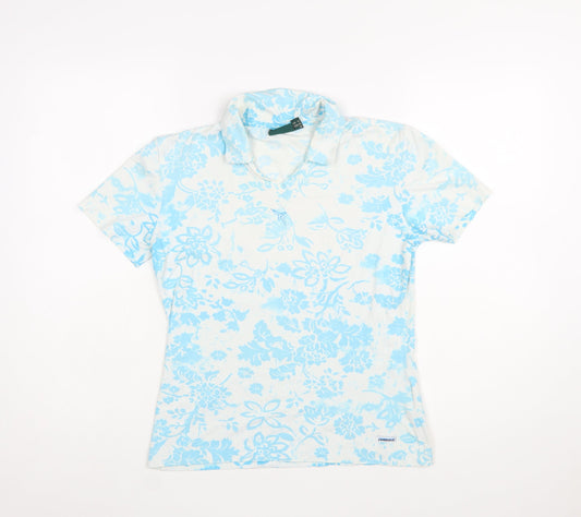Chervò Womens Blue Floral Collared Polo Shirt Size 12