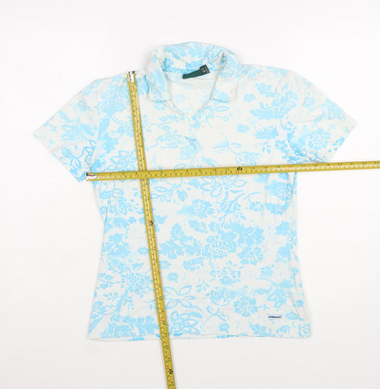 Chervò Womens Blue Floral Collared Polo Shirt Size 12