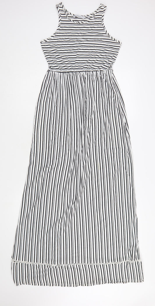 Next Women Black White Striped Cotton Maxi Dress Size 6