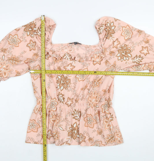 Dorothy Perkins Women’s Pink Floral Peasant Blouse UK 14