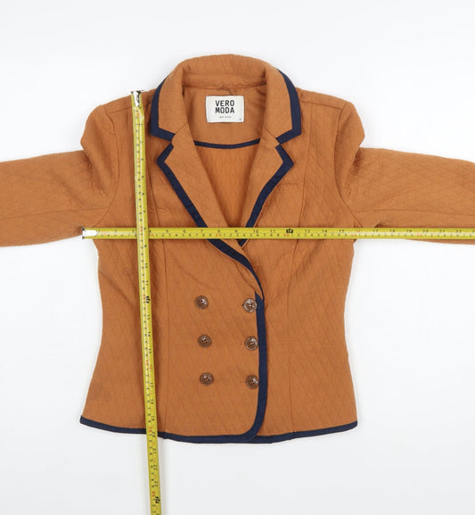 Vero Moda Women Brown Quilted Double-Breasted Blazer Size 8