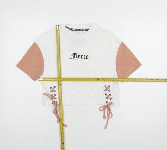 Supply & Demand Women's Cropped Colourblock T-Shirt UK 4 White Pink