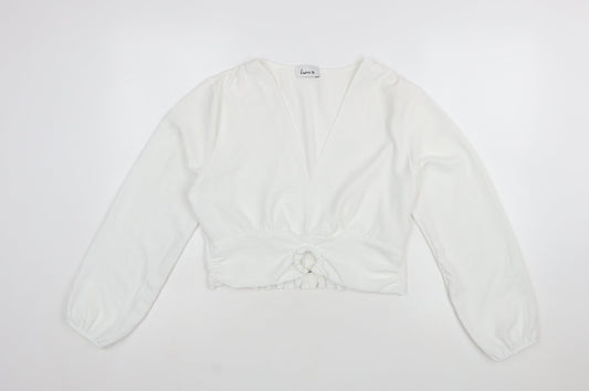 Luna Women's White Wrap Long Sleeve V-Neck Blouse L