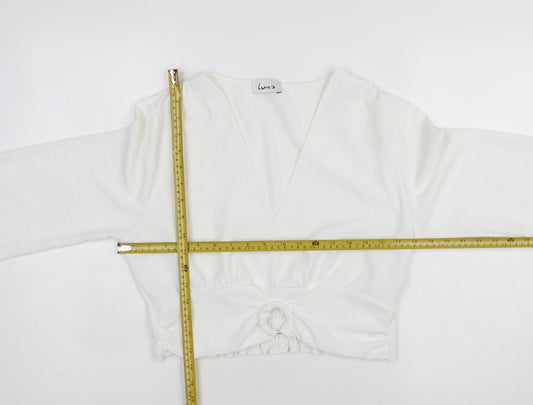 Luna Women's White Wrap Long Sleeve V-Neck Blouse L