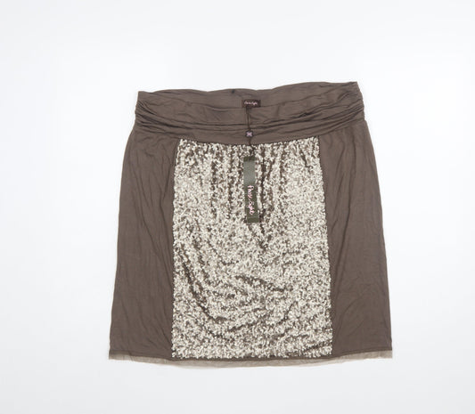 Phase Eight Women Brown Sequin Short Pencil Skirt Size L