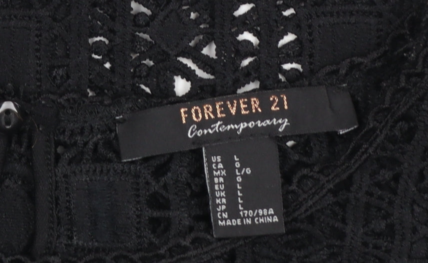Forever 21 Women Black Lace Long Sleeve Tunic Blouse Size L