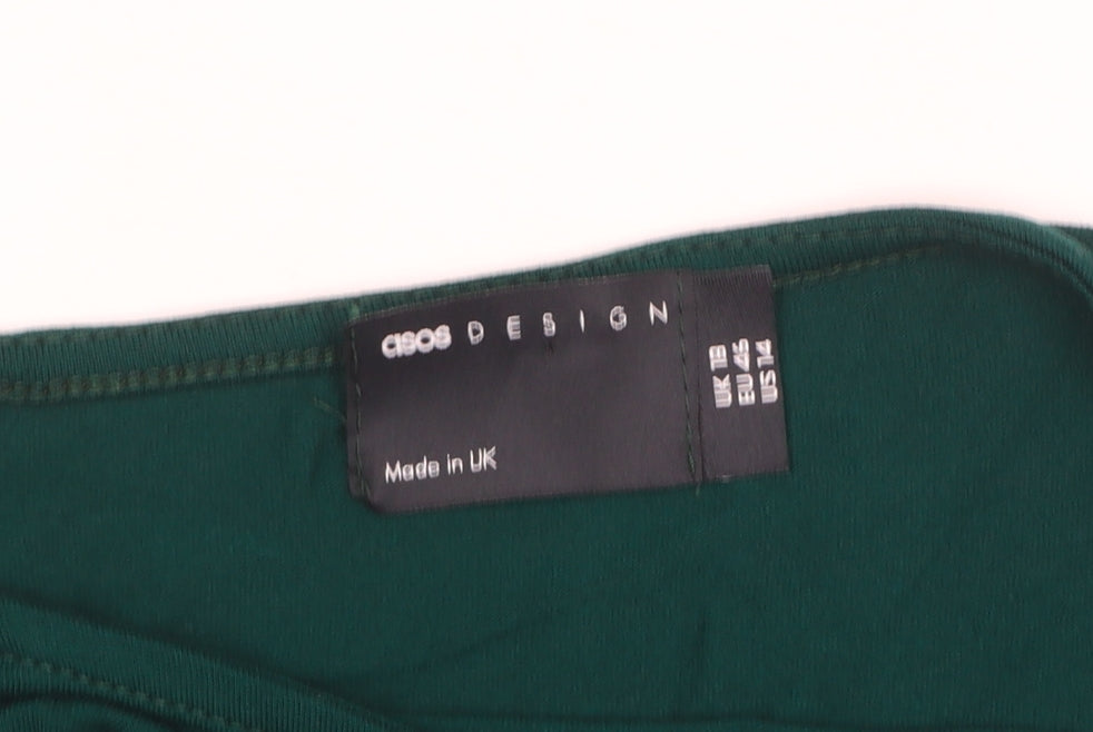 Brand and care label for ASOS Women’s Green Bodycon Midi Dress, size UK 18, Long Sleeve Asymmetric