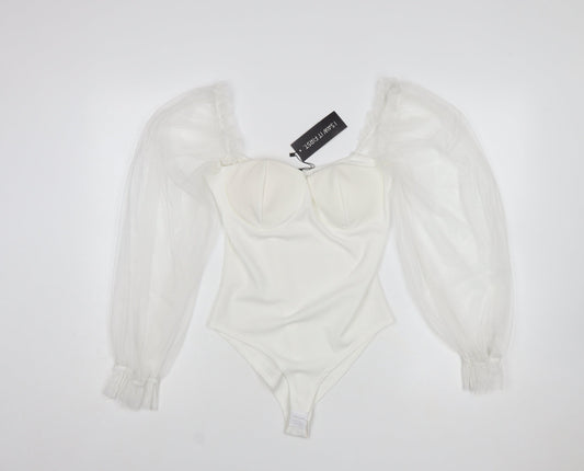 I Saw It First Women White Milkmaid Organza Sleeve Bodysuit Size S