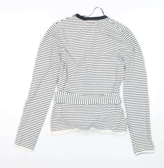 Esprit Women’s White Striped Belted Cardigan Size M Long Sleeve