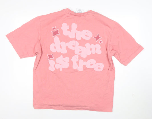 Dream Is Free Womens Pink Cotton Relaxed Fit T-Shirt Size L
