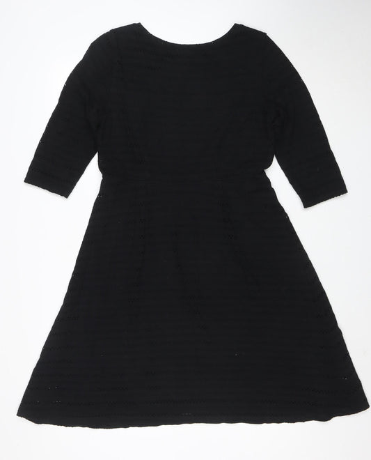 White Stuff Women's Black A-Line 3/4 Sleeve Dress Size 14