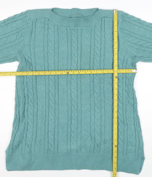 Cotton Traders Women Sea Green Cable-Knit Jumper Size 20