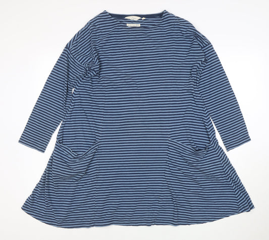 Salt Cornwall Women Blue Striped Trapeze Dress Size 10 Long Sleeve