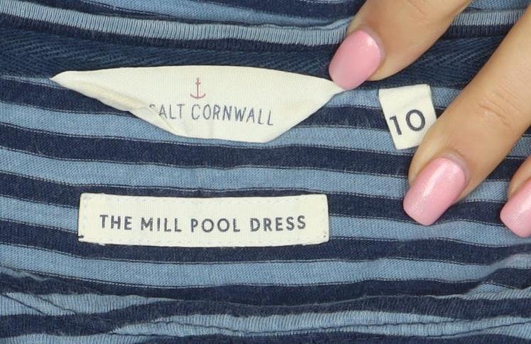 Salt Cornwall Women Blue Striped Trapeze Dress Size 10 Long Sleeve