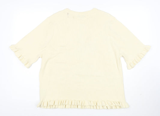 Marks and Spencer Womens Ivory Ruffle Hem Stretch Knit T-Shirt XL