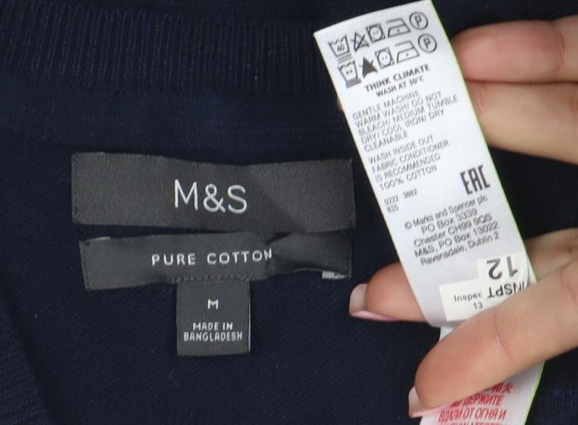 Marks and Spencer Men's Blue Cotton V-Neck Sleeveless Vest M