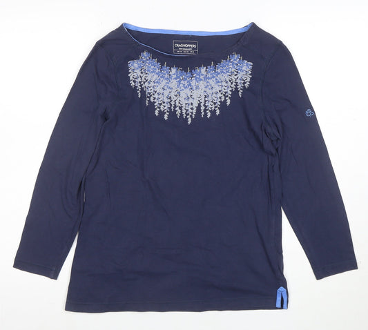 Craghoppers Women's Blue Floral Long Sleeve Cotton T-Shirt UK 12