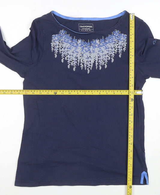 Craghoppers Women's Blue Floral Long Sleeve Cotton T-Shirt UK 12