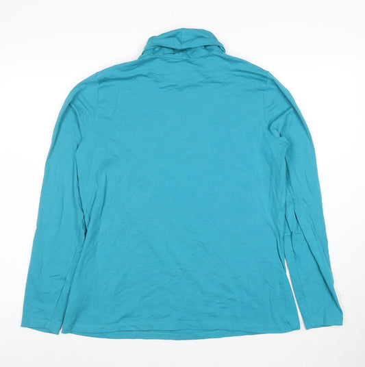 Lands' End Women's Blue Roll Neck Long Sleeve Cotton Top Size L