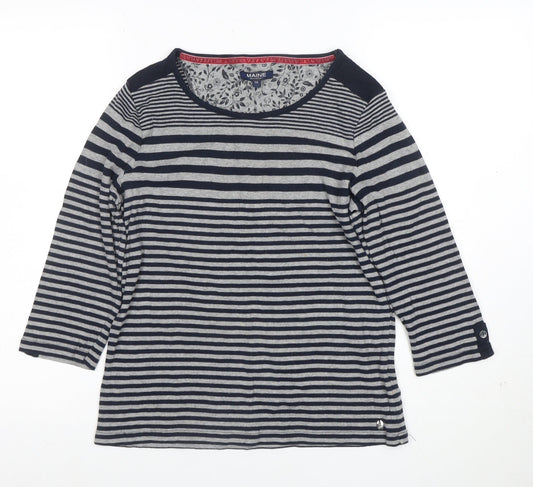 Maine New England Women's Blue Striped 3/4 Sleeve Cotton T-Shirt Size 14