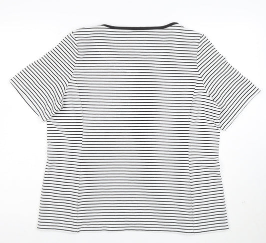 Marks and Spencer Womens Black Striped Short Sleeve Scoop Neck T-Shirt Size 16