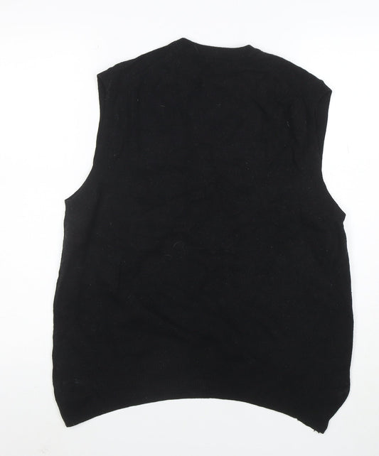 Marks and Spencer Men's Black Wool V-Neck Sleeveless Jumper Vest XL
