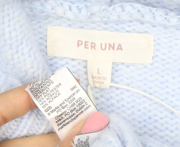 Marks and Spencer Per Una Women Blue L Hooded Pullover Jumper