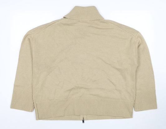 Marks and Spencer Women Beige XL Full Zip Collared Cotton Jumper