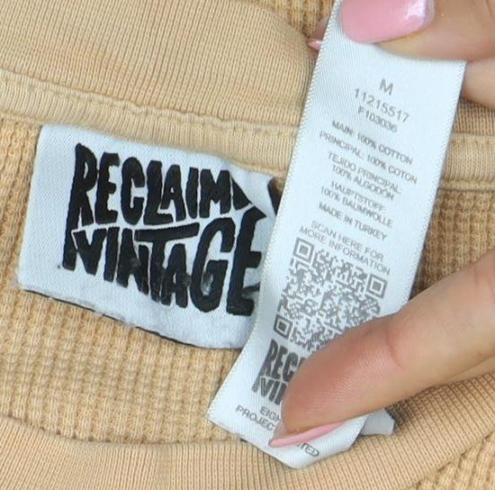 Reclaimed Vintage Men's Beige Cotton Crew Neck T-Shirt Size M