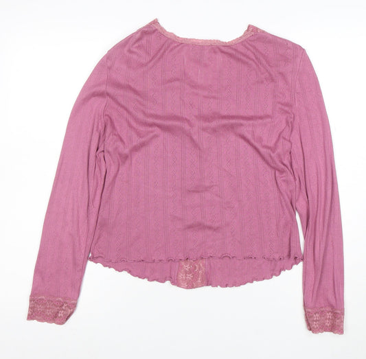 EAST Womens Pink Lace Trim Button-Up Top Size XL Cotton Modal
