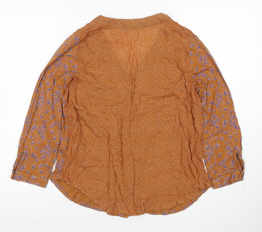 White Stuff Women Brown Floral Button-Up Tunic Top Size 10