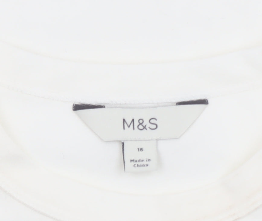 Brand and care label for Marks & Spencer unisex white cotton crew neck short sleeve t-shirt, size 16