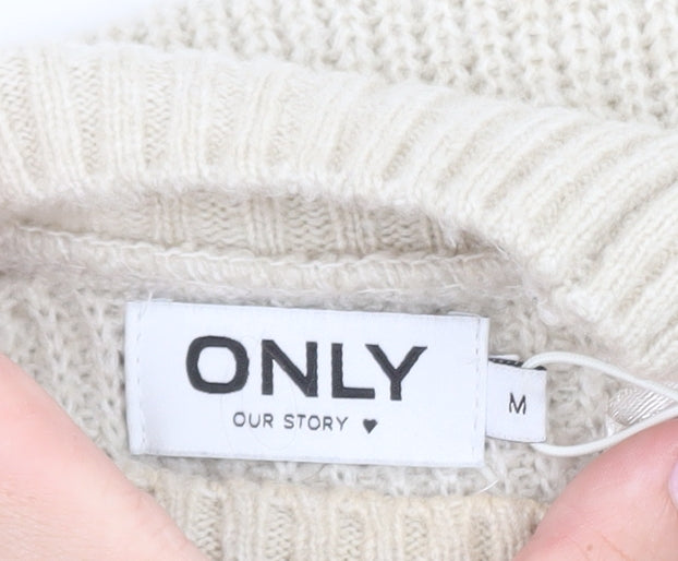 Brand and care label for Only Women’s Beige Wool Knit Long Sleeve Jumper Dress M
