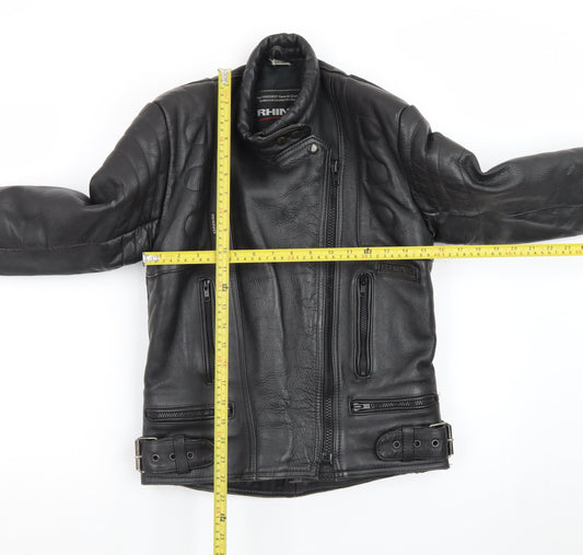 Rhino Womens Black Leather Motorcycle Jacket Size 14 Biker Style
