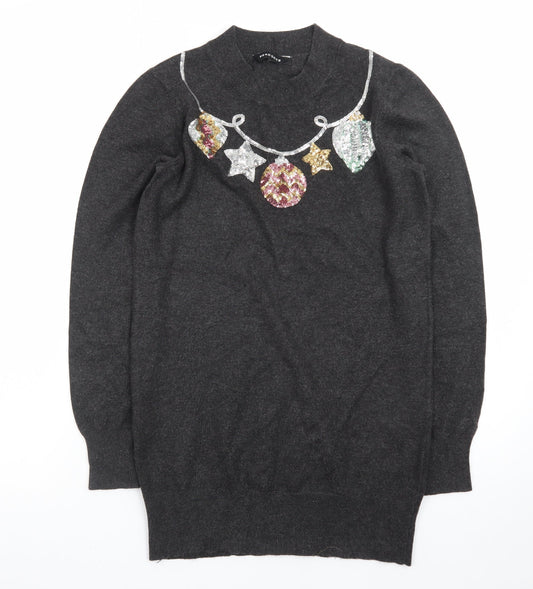 Peacocks Women’s Grey Sequin Christmas High Neck Jumper Size 8