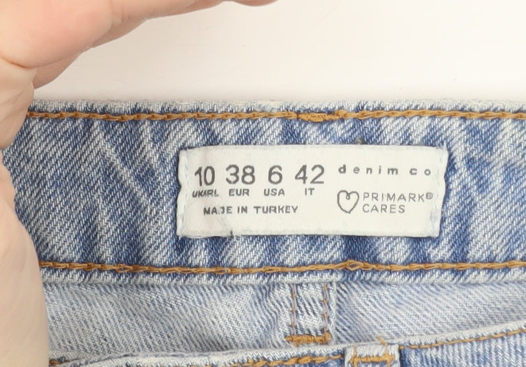 Primark Women’s Blue Distressed Mom Jeans Size 10 High Rise Denim