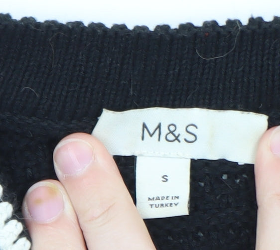 Marks and Spencer Women's Black Cardigan Small Knit Gold Buttons